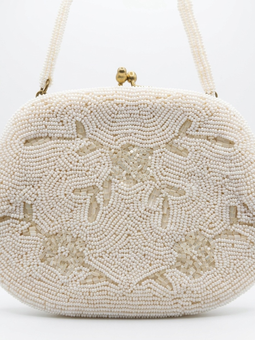 Vintage White Beaded Floral Evening Bag Made in Japan Elegant Retro Accessory